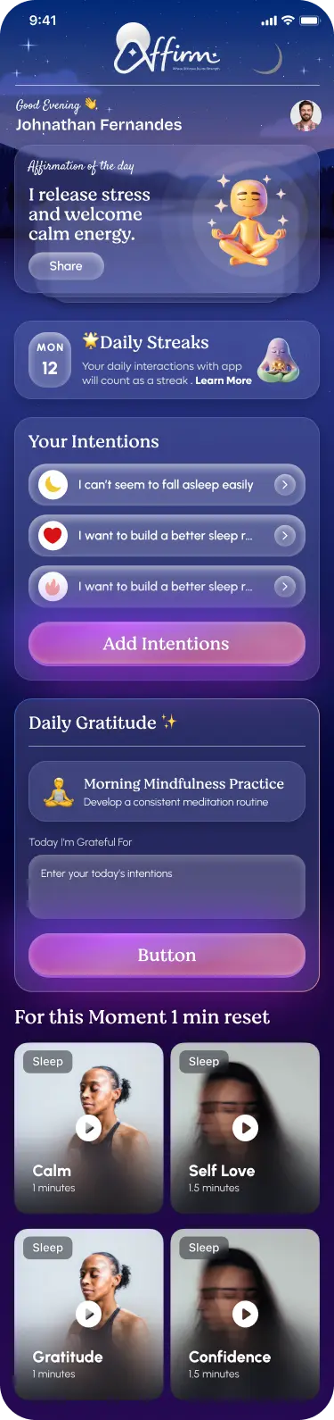 Affirm mobile wellbeing product interface
