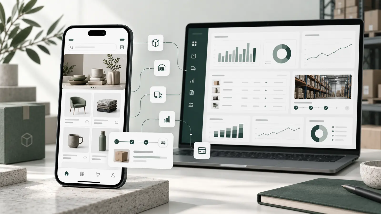 Abstract technical illustration for Ibex ERP — Omni-channel Commerce Platform